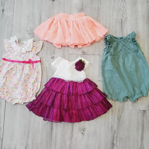 💚5/$25 3-6 Month Baby Girl Lot of 4 Items Dress Rompers & Tutu Skirt